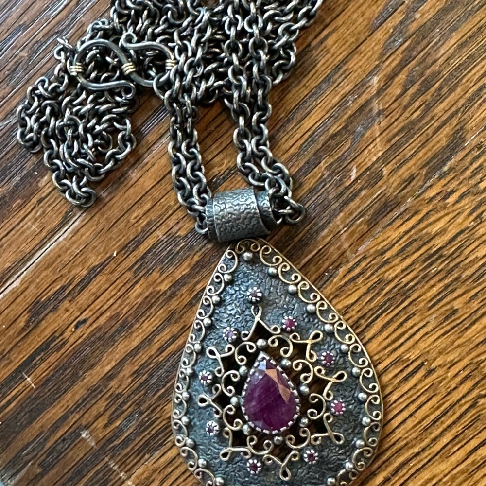 Vintage-Style Purple Teardrop Pendant Necklace - Women Jewelry